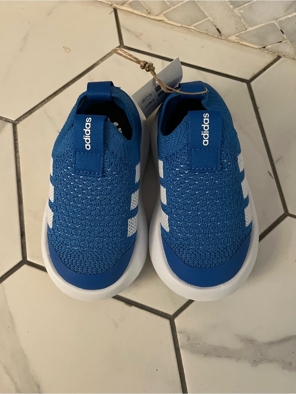 adidas Kids Royal Blue Slip-On Knit Sneakers with White Stripes